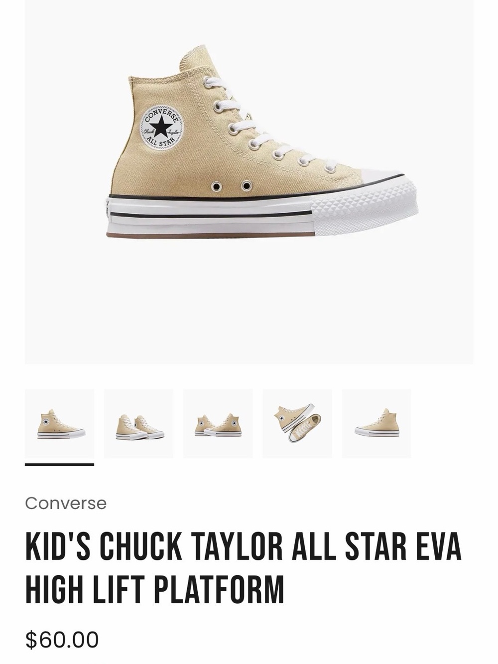 Converse Kid's High Top Sneakers in Sand/White